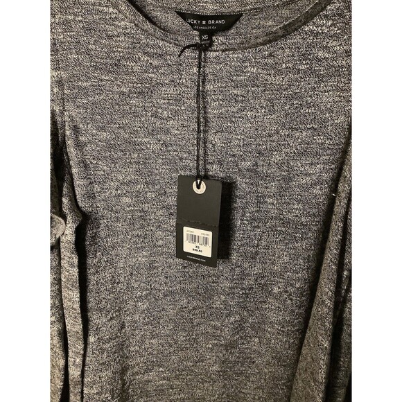 Lucky Brand Women’s Cold Shoulder Ruffle Knit Gray Long Sleeve Top XS NWT - Picture 2 of 5